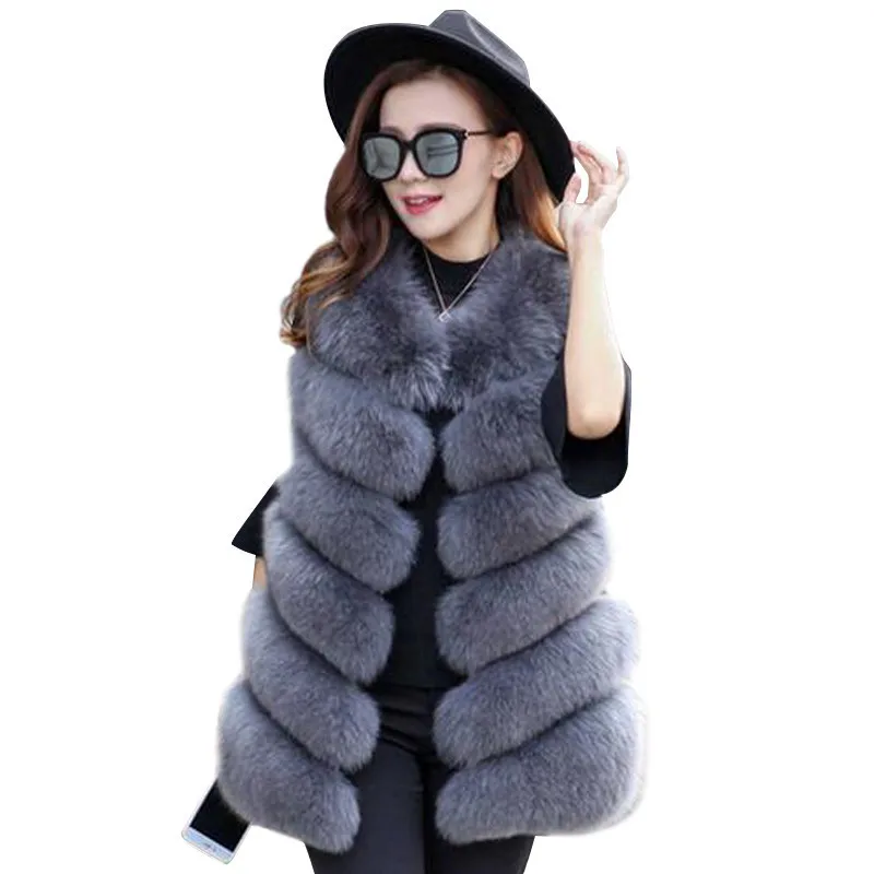 

winter Luxury Furry Faux Fox Fur Vest Women Fur Gilet Plus Size Long Casual Faux Fur Coat Winter Overcoat veste femme coat