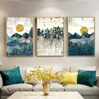 Абстрактный геометрический пейзаж, настенная Картина на холсте с изображением золотого солнца, художественный постер, Настенная картина для декора гостиной