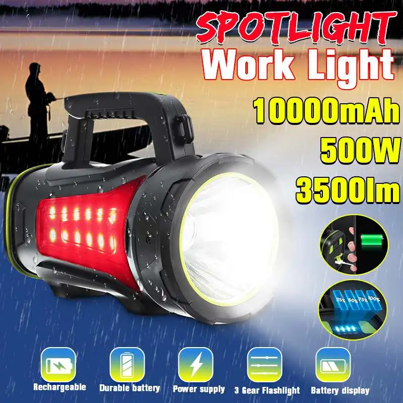 

200/300/500W Handheld Spotlight Portable USB Built-in Rechargeable LED Searchlight Lantern Flashlight Waterproof Spot lamp