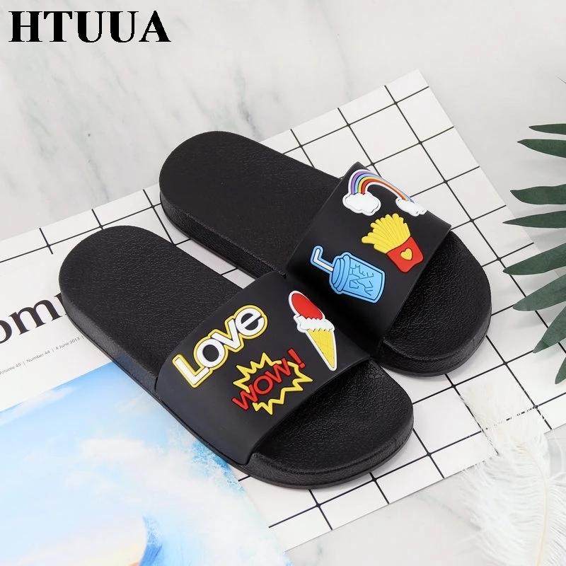 HTUUA/Новинка; корейские тапочки с мороженым; женские шлепанцы на плоской подошве; домашние Тапочки для ванной; пляжные вьетнамки; Летняя обувь; SX2176