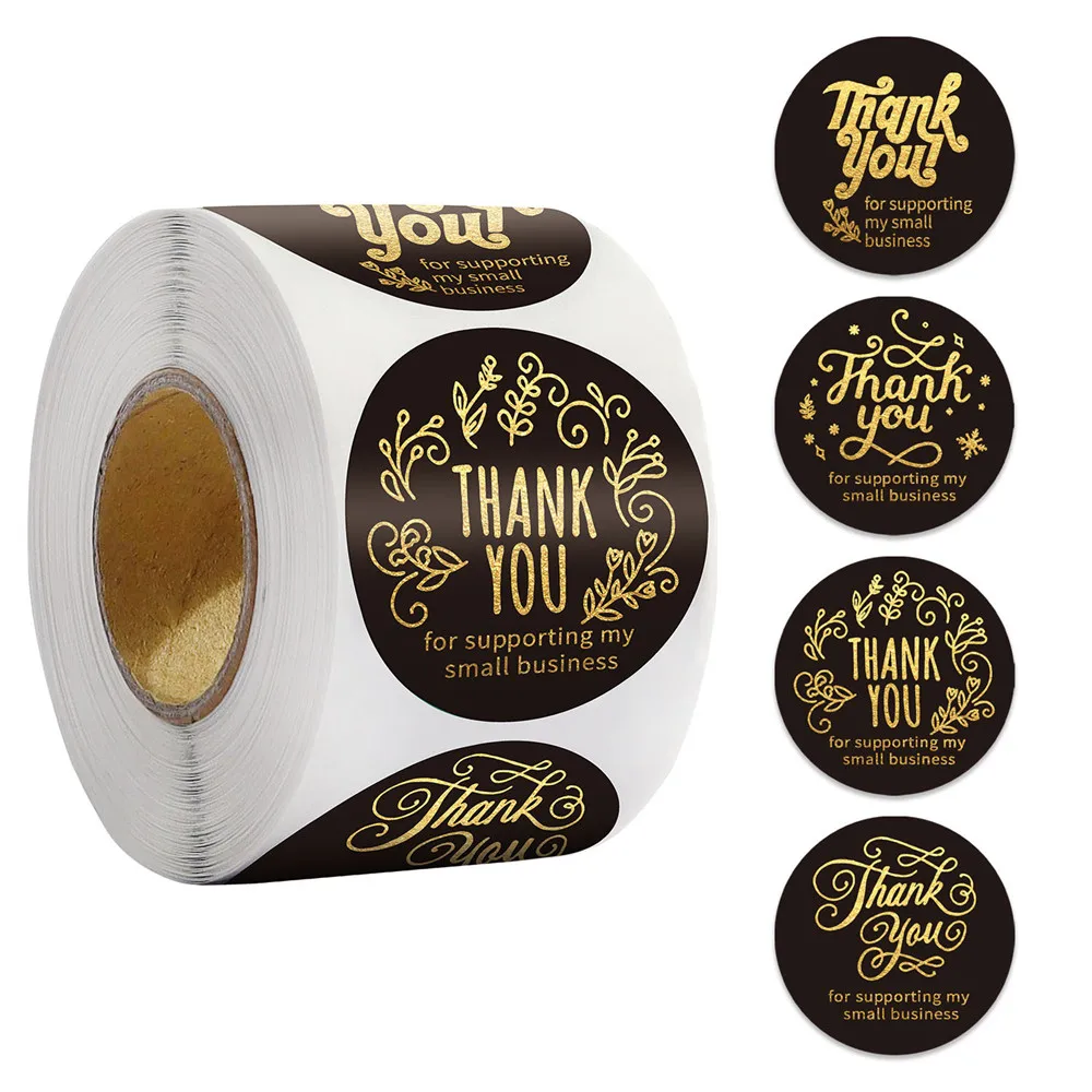 

Thank You Label Stickers 500pcs/roll Black Seal Labels Gold Foil Paper Decoration Sticker For Handmade Gift Stationery Sticker