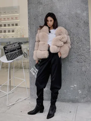 picture color Новое Брендовое импортное пальто с лисьим мехом женское короткое зимнее Новое короткое пальто с лисьим мехом - Цвет: picture color