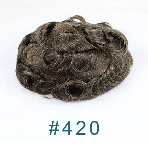 420 # SimBeauty, полностью полиуретановый мужской парик, прочный, 0,06-0,08 мм, кожа, натуральный вид, волосы remy, мужской парик, человеческие волосы, полностью ПУ, заменяет мужские парики ts - Парик Цвет: 420 #