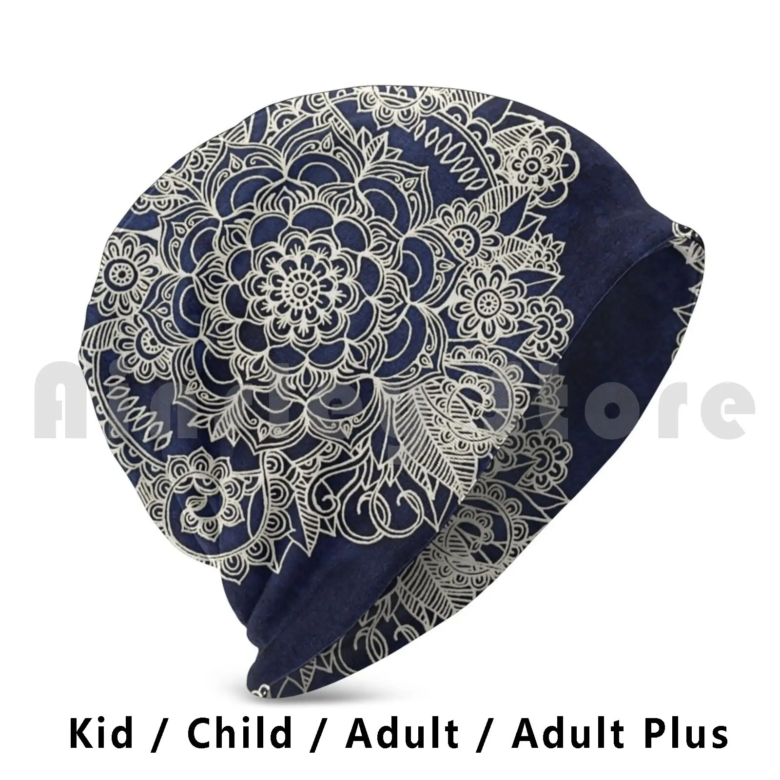 

Cream Floral Moroccan Pattern On Deep Indigo Ink Beanie Hedging Cap DIY Print Cushion Floral Pattern Moroccan Doodle