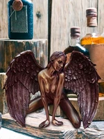 mini fallen angel kneel down figurine resin redemption angel ornament for garden home art decoration accessories part dropship