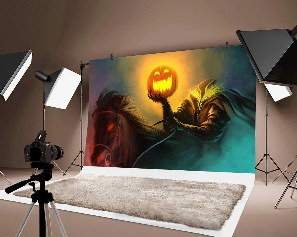 

Photography Backdrops Pumpkin Lantern Printed Halloween Thin Vinyl Backdrop Photos Festival Party Background Decor