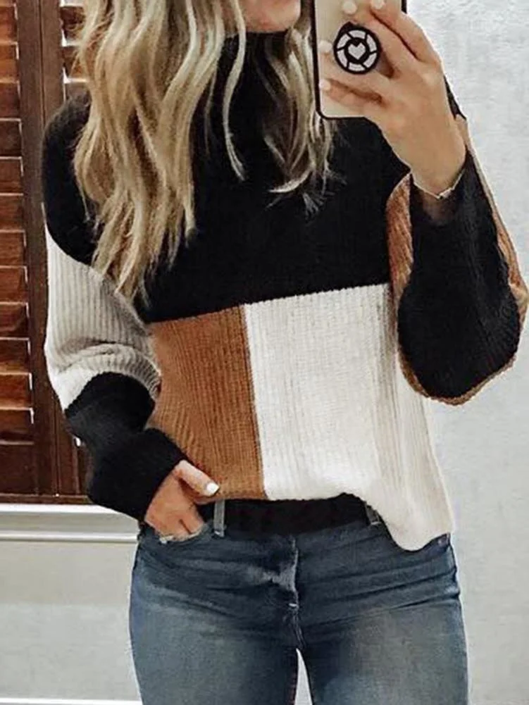 

Women's long sleeved sweaters basic color mixed sweater women's blended cotton tops fragmentary clothes autumn and winter