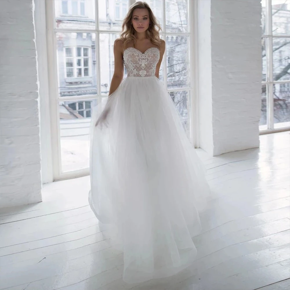 

Sexy Tulle Wedding Dress A Line Simple Bridal Gowns Elegant Plus Size Bride Dresses
