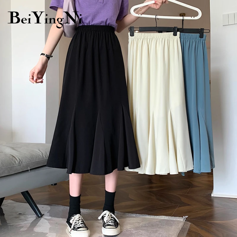 

Модные черные юбки Beiyingni с высокой талией, женские винтажные повседневные корейские шикарные уличные Юбки миди в стиле Харадзюку, женские О...