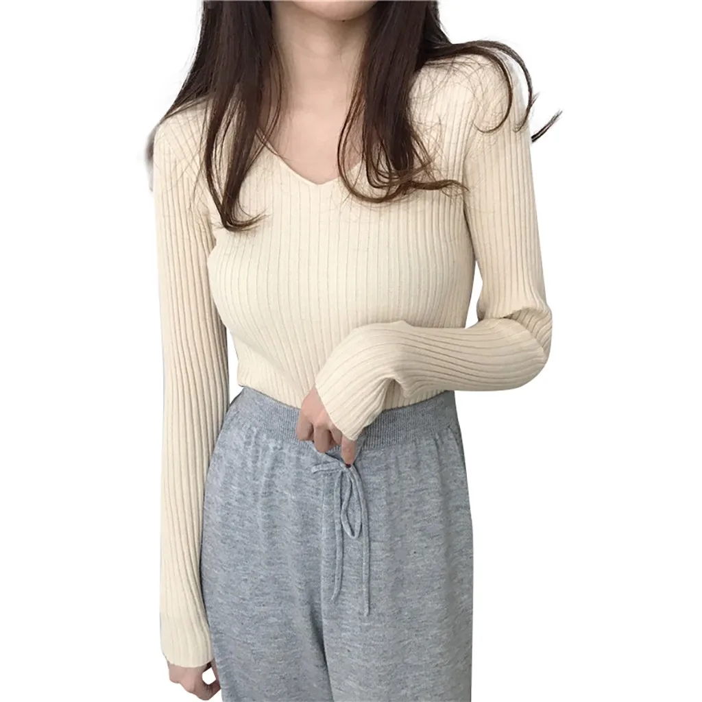 Новинка 2019 женская одежда v-образный ворот вязанная Джерси Корейская куртка