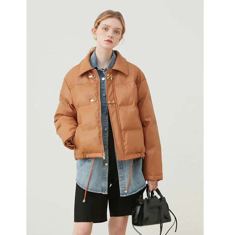 Winter Thick Warm Short Parkas Women Oversize Outwear 2021 Fashion  PU Leather Coats Ladies Lapel  Elegant Zipper Cotton Jackets