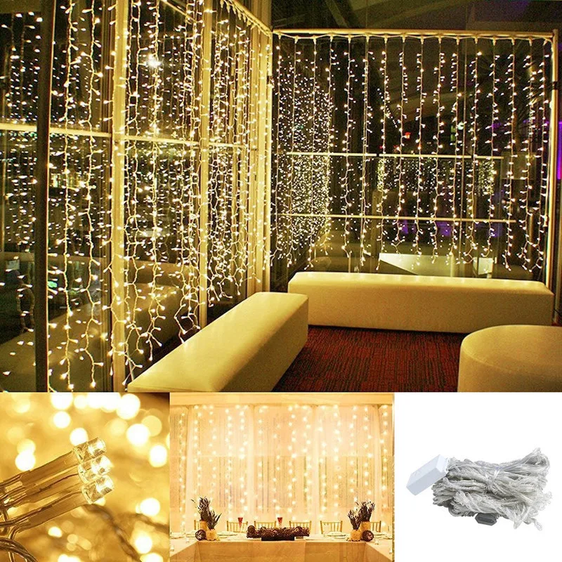 

Led Curtain String Lights Fairy Lights Garland Led Wedding Decoration Halloween Party Christmas for Window Home Outdoor Decor