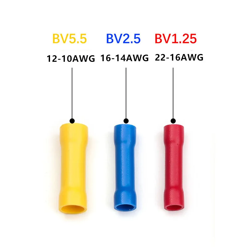 10/50/100pcs Assorted Insulated Crimp Terminals Electrical Wire Cable Butt Connectors Crimping Terminal BV1.25 BV2.5 BV5.5 | Обустройство