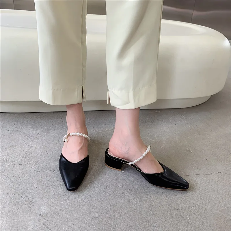 

Baotou sandals women half slippers women summer fashion fashion thick heel square toe lazy French single shoes women