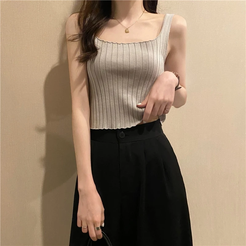 

White Liner Sling Women's Summer New Knitted Bottoming Short Top Design Sense Niche Hot Girl Outer Wear Vest