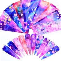 10 pcspack nail foils mix flower nail art sticker holographic starry paper foil nail gel transfer full wrap decorations