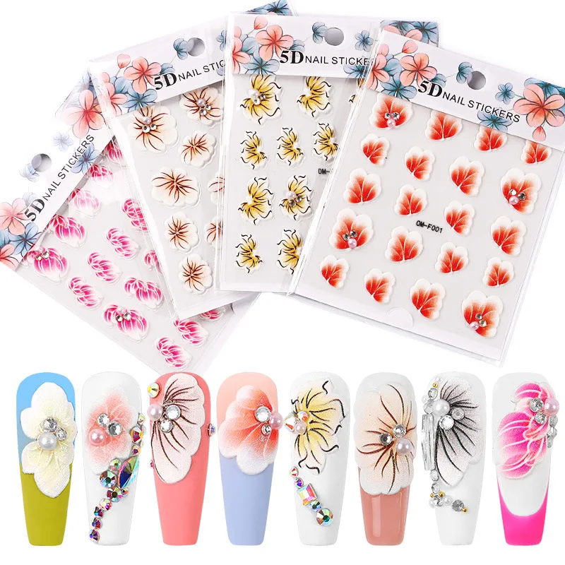 

Nail stickers Nail decor 2021 Thin and Transparent Three-dimensional Embossed Flower Nail Sticker 5D Adhesive Nail Sticker