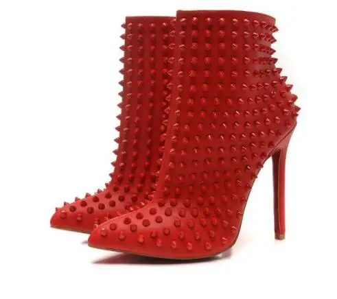 Cuero rojo negro de lujo con puntas puntiagudas botas tobillo para mujer moda disevienador Sexy sevienas tacones altos zapatos bo |