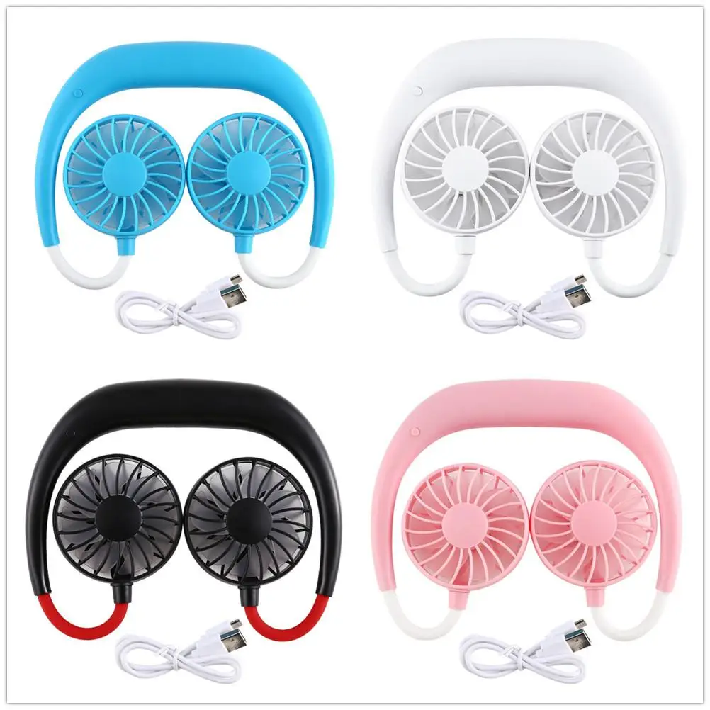

Hands-free Neck Band Hands-Free Hanging USB Rechargeable Dual Fan Mini Air Cooler Summer Portable 2000mA