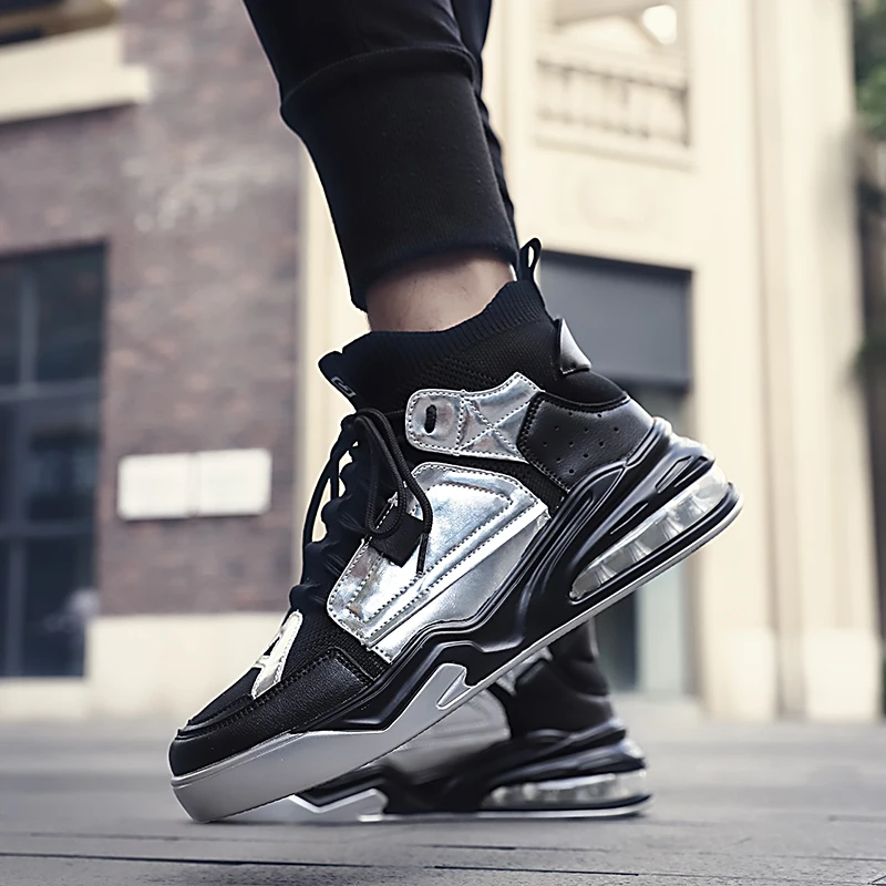 RUIFF New men shoes High Frequency Reflective Air Cushion Sports Shoes high-top mens basketball Silver sneakers | Спорт и