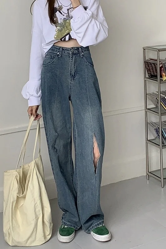 

CMAZ 2021 Vintage High Waist Straight Pants for Women Streetwear Loose Female Denim Jeans Buttons Zipper Ladies trouser
