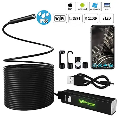 HD 1200P Wifi USB бороскоп IP68 Водонепроницаемая Инспекционная камера с полужестким