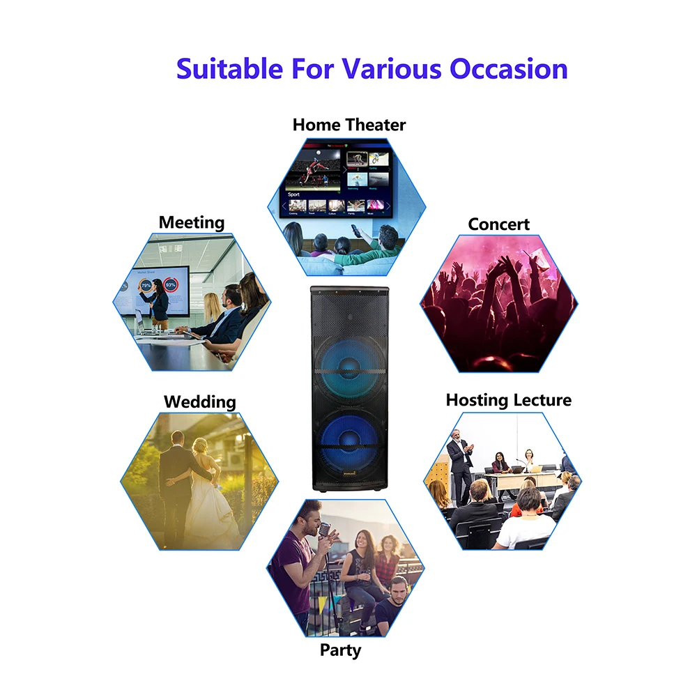 저렴한 5000W 듀얼 15 인치 전원 활성 DJ PA 블루투스 스피커 2 채널 UHF 핸드 헬드 무선 마이크 시스템 SDMN-15RGB + SMU-0215A