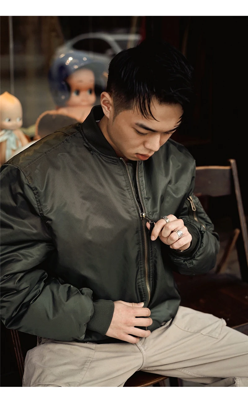 Мужская зимняя куртка бомбер с нейлоновой подкладкой и защитой от ветра|Мужские