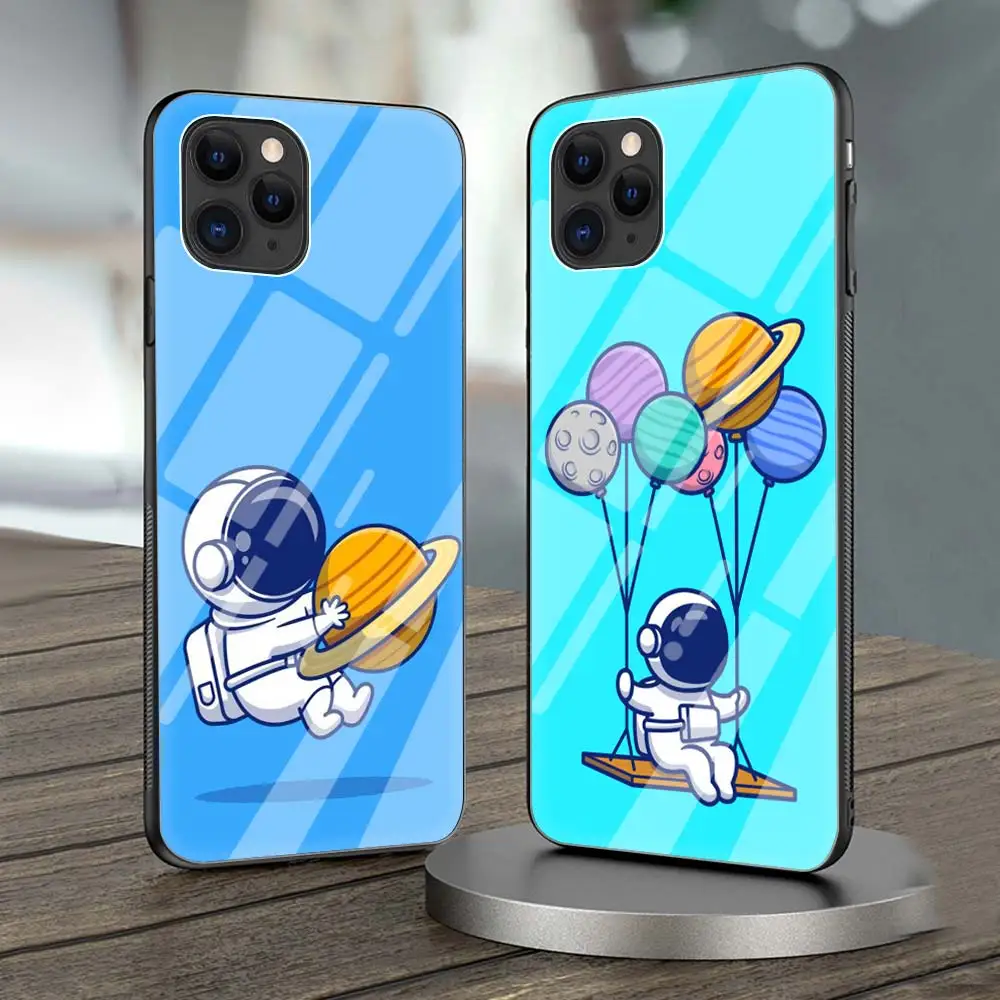 

Astronaut Star Cute Cartoon Phone Case For iPhone 11 Pro MAX Cover For iPhone 12 Pro Max XR X XS 7 8 Plus SE 2020 Glass Shell