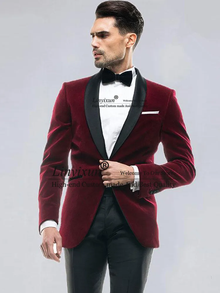 

Red Tuxedos Men GroomSuits for Wedding Groomsmen Blazer 2 Piece Smoking Jacket Slim Fit Terno Masculino Formal Party Suits