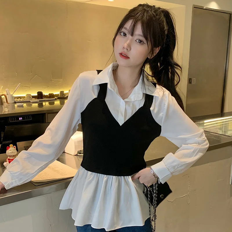 

Рубашка женская с подвеской в Корейском стиле, элегантная, Черная