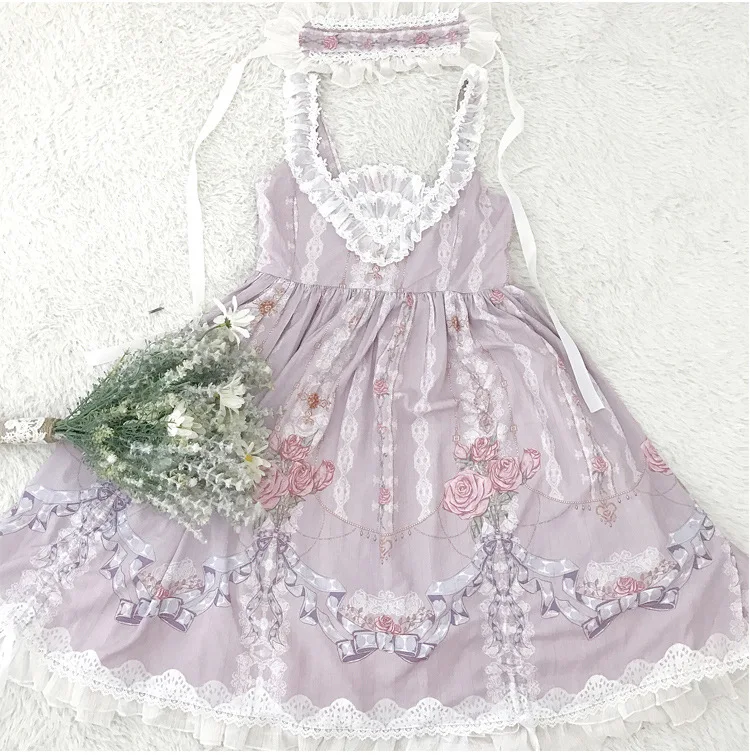 

Japanese princess daily sweet lolita dress vintage lace cute printing high waist victorian dress kawaii girl gothic lolita jsk