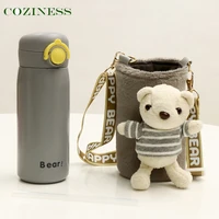 coziness baby learn drink cup cute cartoon plush cup holder drinking bottle portable stainless steel new thermos safe leakproof