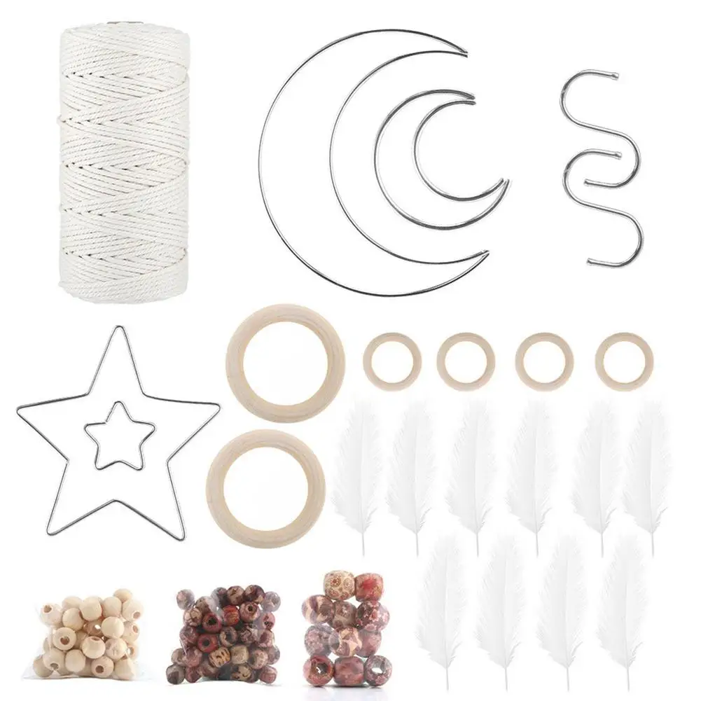 

Macrame Kits For Beginners Macrame Kit DIY Macrame Wall Hang Kit With Macrame Cord Metal Moon/Stars Wooden Beads/Rings S H