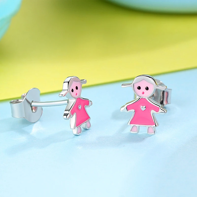 Серьги гвоздики для маленьких девочек из серебра 925 пробы с розовой