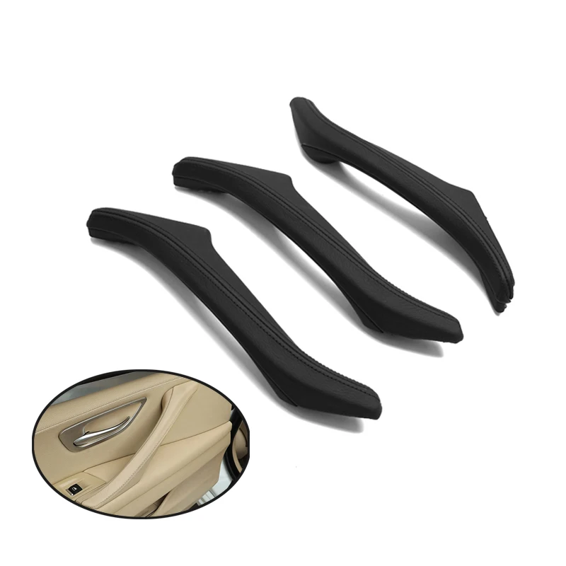 3Pc/Set Car Interior Inner Door Handle Genuine Leather Panel Pull For BMW 5 Series F10 F11 F18 520i 525i 528i 530i 10-17 LHD RHD |