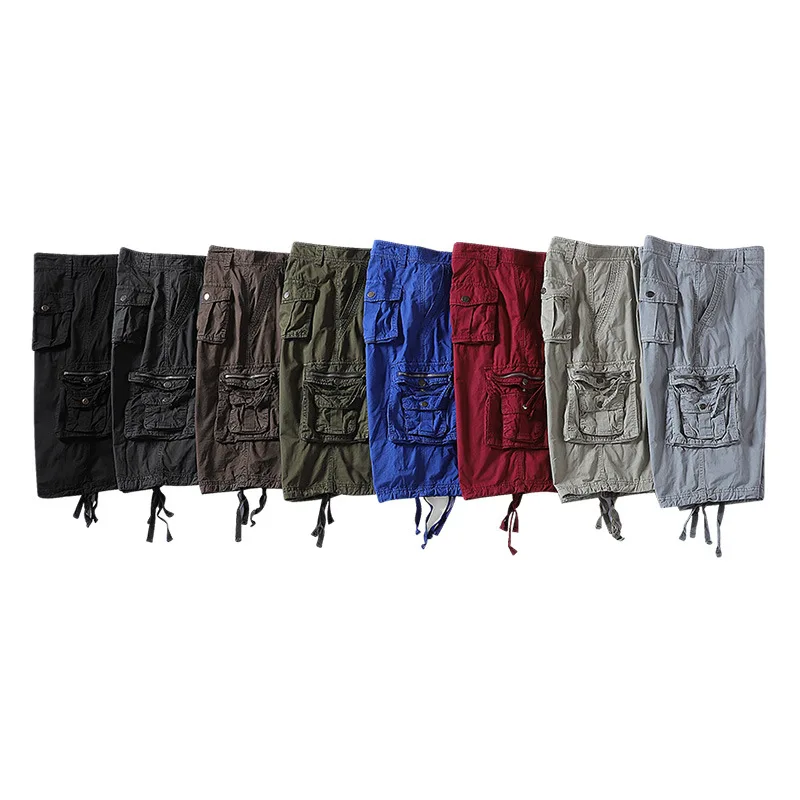 

2021 Summer New Style Overalls Shorts Men's Solid Color Loose Multi-pocket Sports Overalls 100% Cotton Straight Casual Pants Men