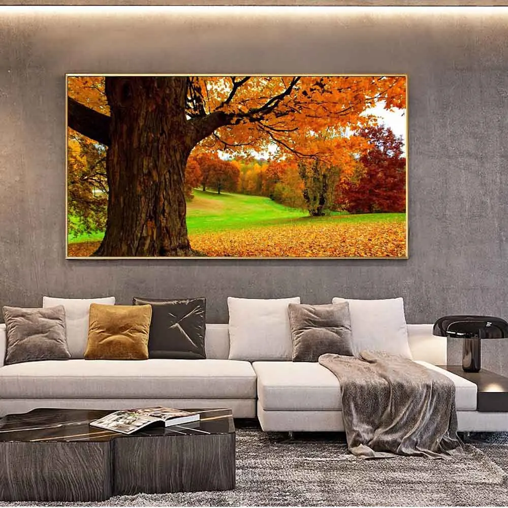 Пейзаж масляная живопись красивый Осенний пейзаж большое дерево искусство холст