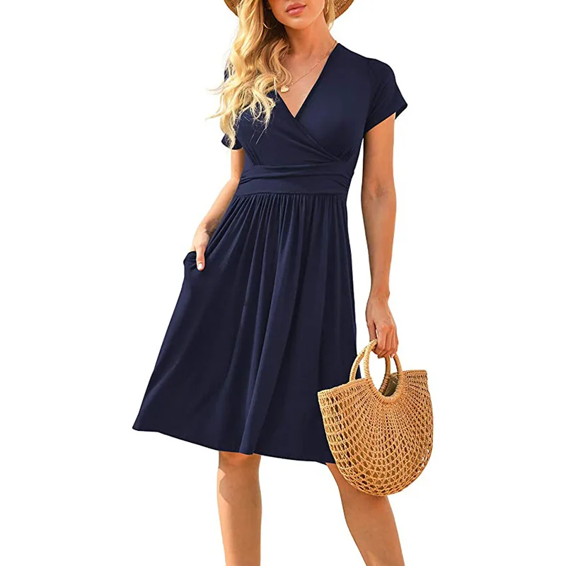 

Fashion Folk-Custom Printing V-Neck Short Sleeve With Pockets Splice 3XL Oversized Female Summer New 2021 Midi Dresses Vestidos
