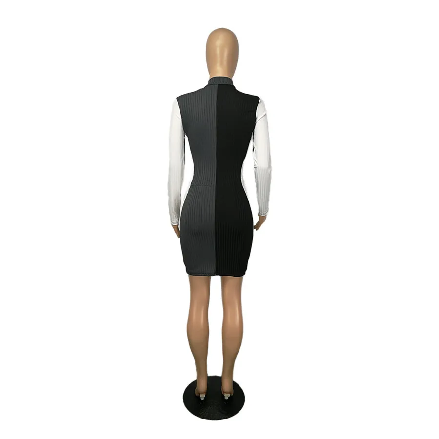 

Knitted Dresses for Women Winter High Waist V Neck Slim Women Dress Casual Patchwork Long Sleeve Femme Clothing