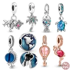Новинка 2022 г., серебряный цвет, шар, фламинго, чемодан, самолет, воздушный шар, рыба, подходит для оригинального браслета Pandora, изготовление серебряных ювелирных изделий