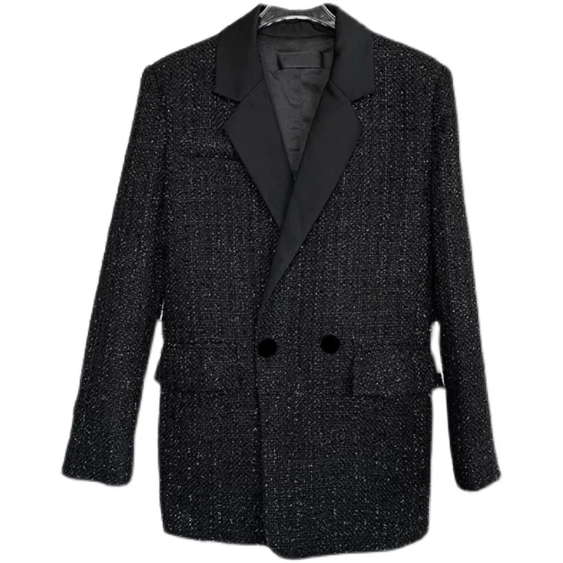 2021 New Autumn Ladies Simple Office Lady Woven Glossy Slim Waist Woolen Blazers Women's Fashion Retro Elegant Tweed Suit Coat | Женская