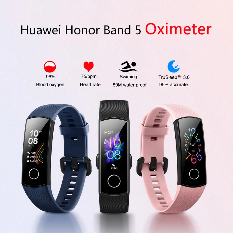 Huawei Honor Band 5 Смарт-браслет, Оксиметр крови, кислород, волшебный цвет, сенсорный экран, плавающий ход, обнаружение пульса, сна, сна