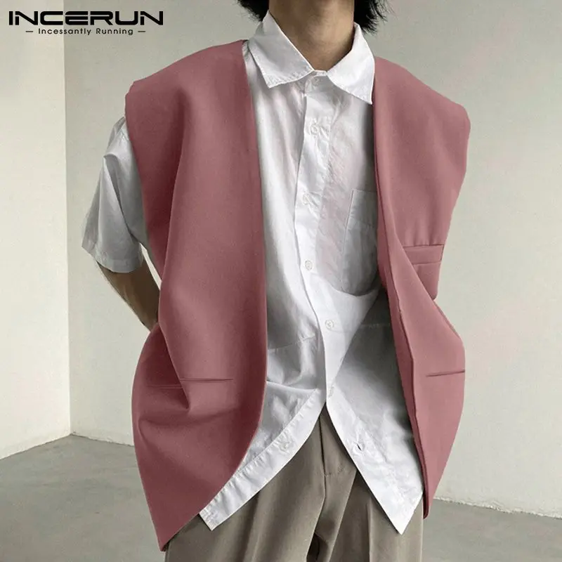 

Fashion Korean Style New Men Casual Well Fitting Simple Vests INCERUN Tops 2022 Handsome Male Hot Sale Irregular Waistcoat S-5XL