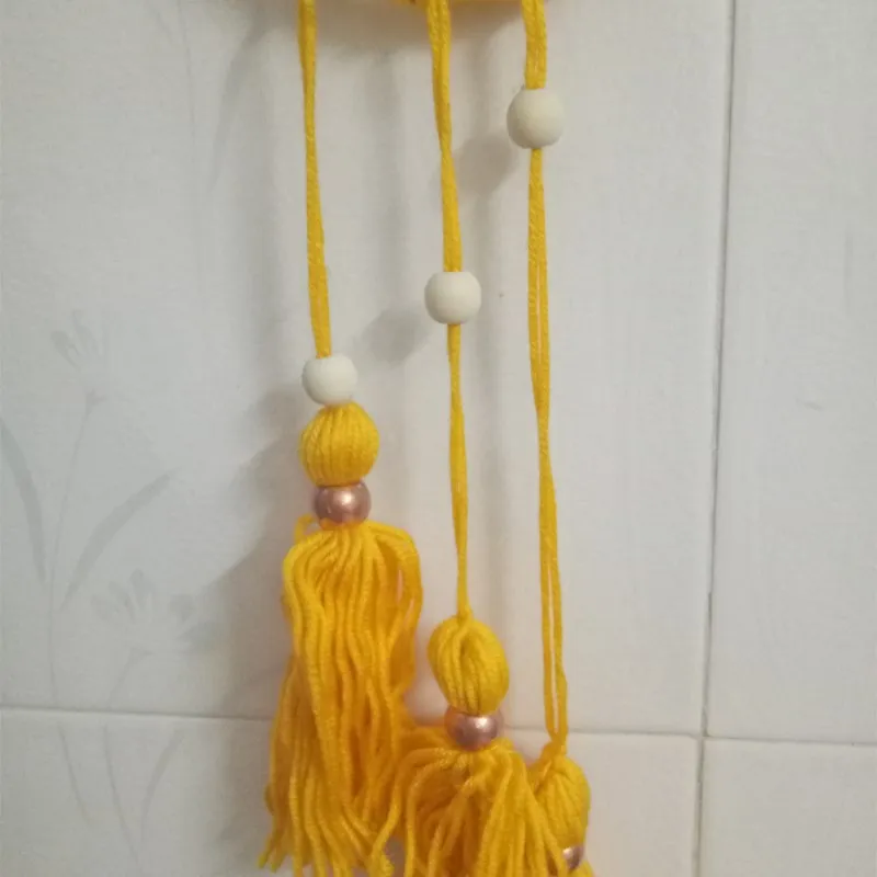 A dark yellow Деревянные бусины Кольцо шерсть кисточкой настенный орнамент INS скандинавском стиле детская палатка Детская комната украшения игрушки подарки реквизит для фотосессии - Цвет: A dark yellow