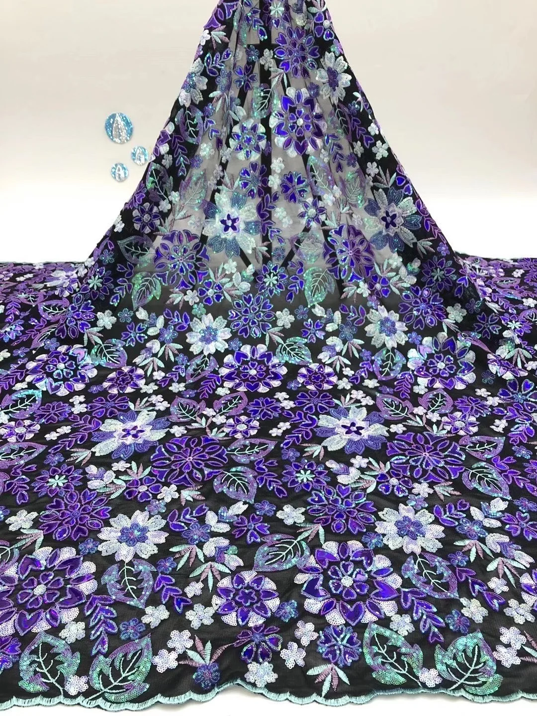 

Красивая африканская бархатная кружевная ткань 2021, высококачественные вышитые блестки, нигерийская Сетчатая Ткань 5 ярдов D4473