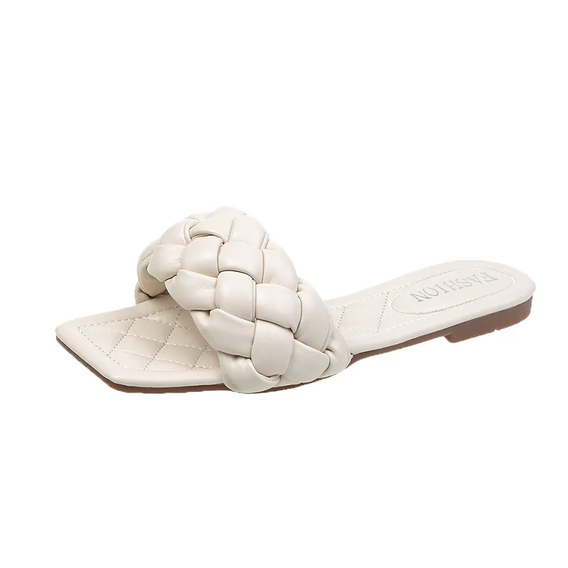 

Women's Shoes 2020 Brand Summer Slides High Quality Weave Open Toe Flat Casual Slipper Leisure Sandal Female Beach Flip Flops
