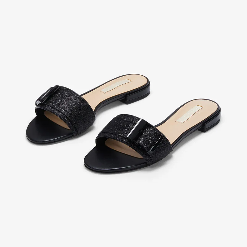 

Zar a Woman 2021 Flat Shoes Spring Summer New Sexy Fashion Black Round Toe Flat-Heeled Beach Sandals For Women Plus Size 35-40
