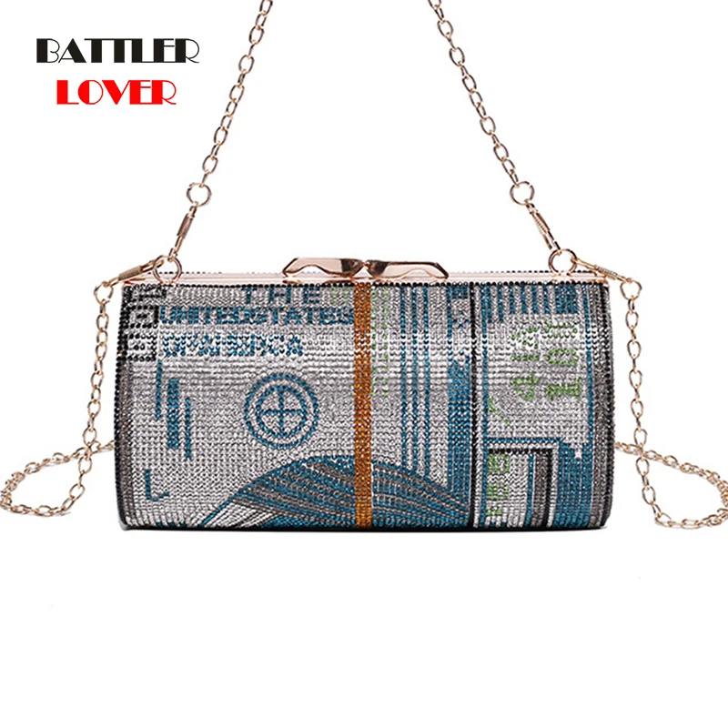 

Crystal Diamond Painting Evening Clutch Bags Women Round Small Dollar Purse Luxury Designer Handbag 2021 Chain Shoulder Totes