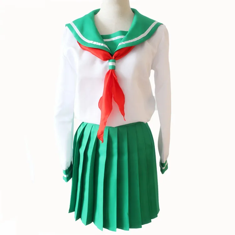 Женский костюм для косплея Kagome Higurashi школьная форма белая блузка зеленая юбка на